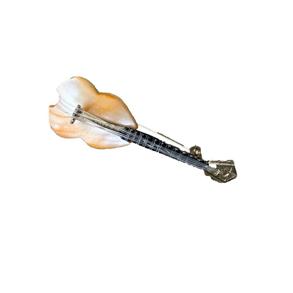 Title:  Vintage Abalone Shell Violin Brooch Gold Tone MOP Inlay 2 1/4"